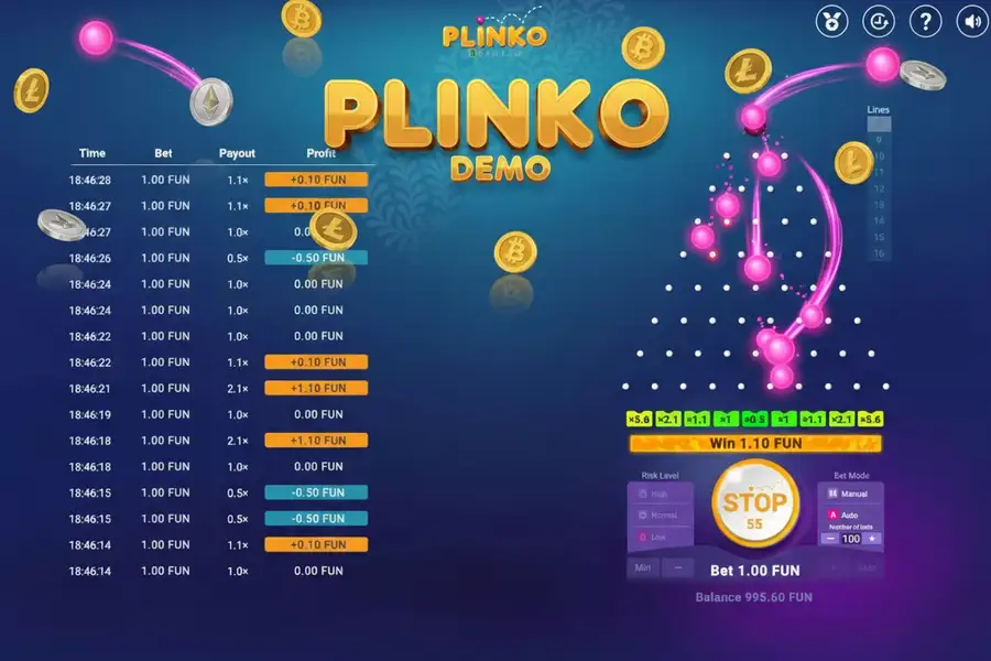 Plinko — мобильный интерфейс игры